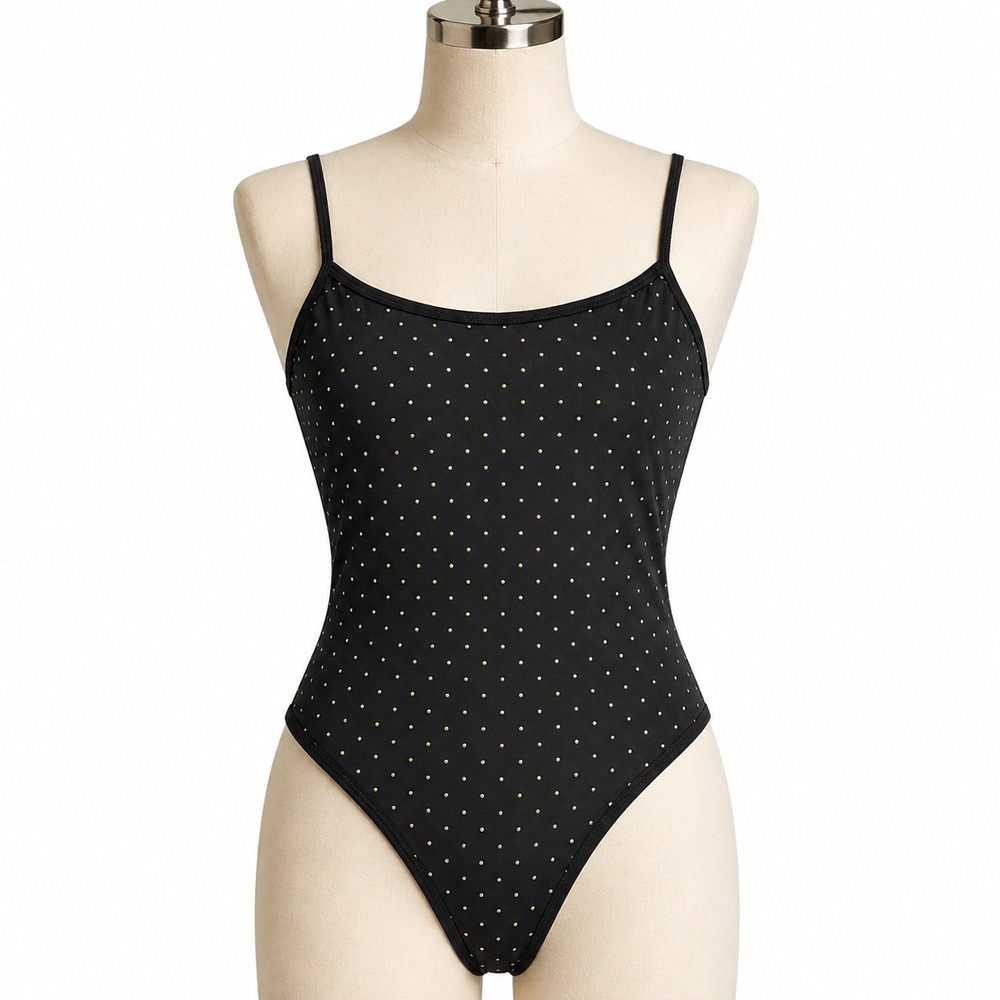 La Blanca Black Gold Studded Strappy Back One Piece Swimsuit Women's 8 M